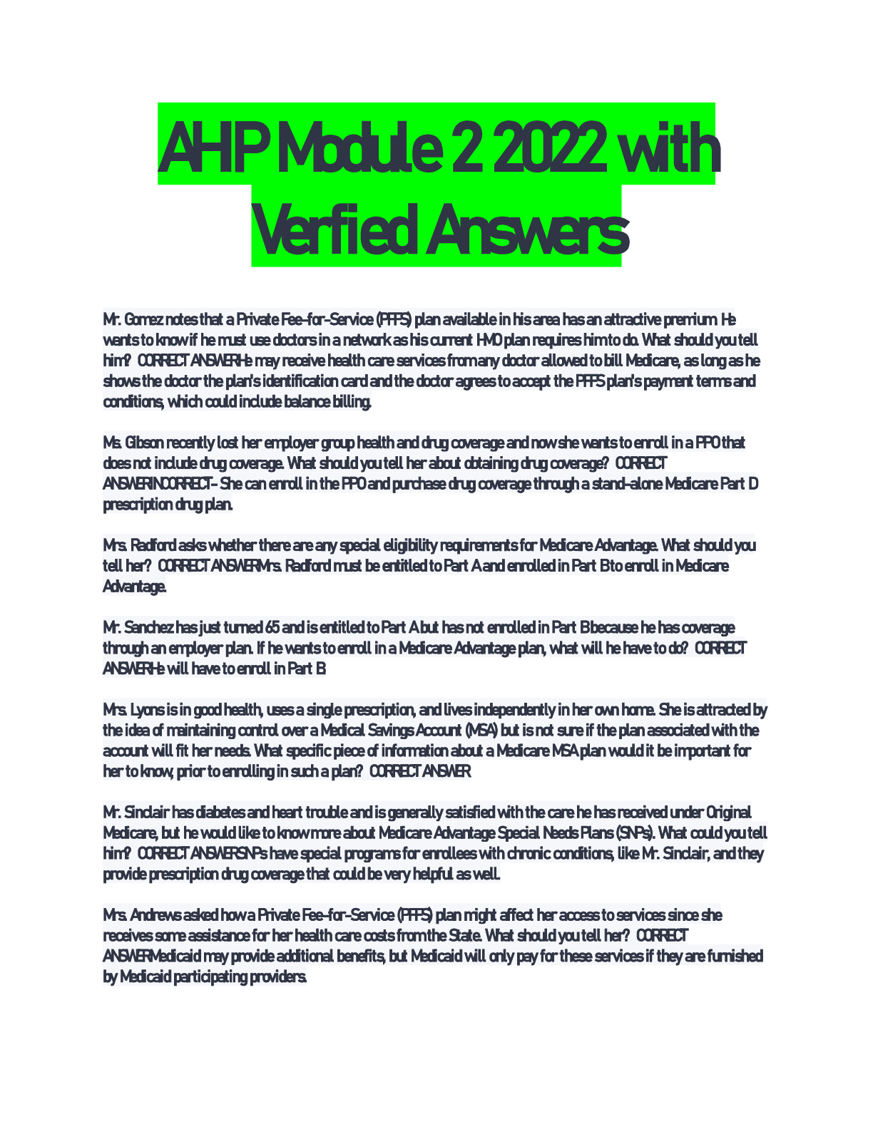 Preview image for AHIP Module 2 2022 with Verfied Answers